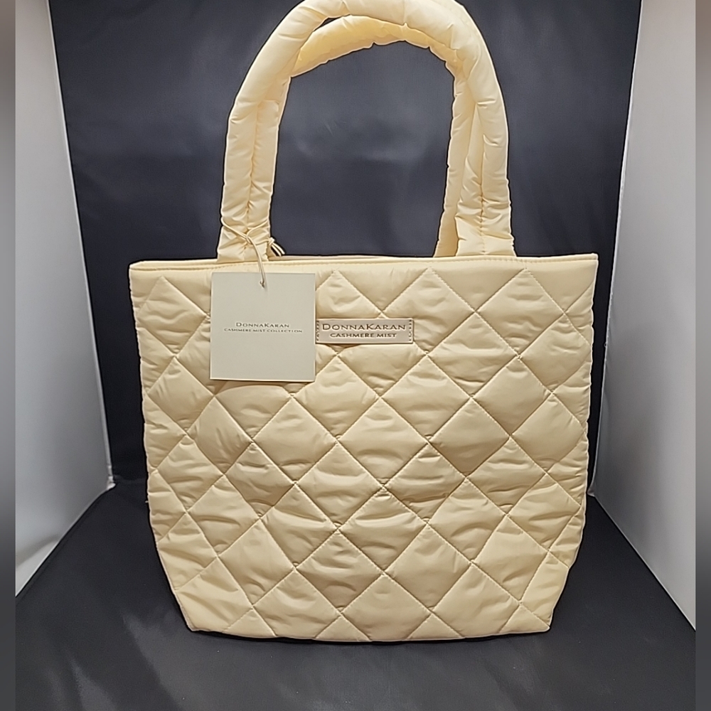 NWT Women's Donna Karan Cashmere Mist Puffy Beige Tote Bag